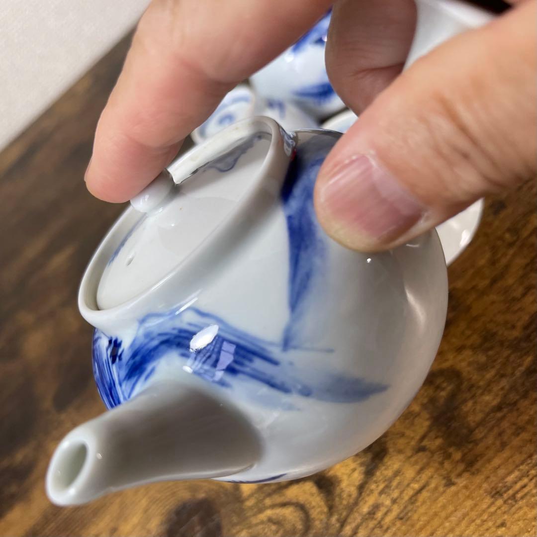 A836⭐︎平安靖山造 染付 山水楼閣文 煎茶器 7点組