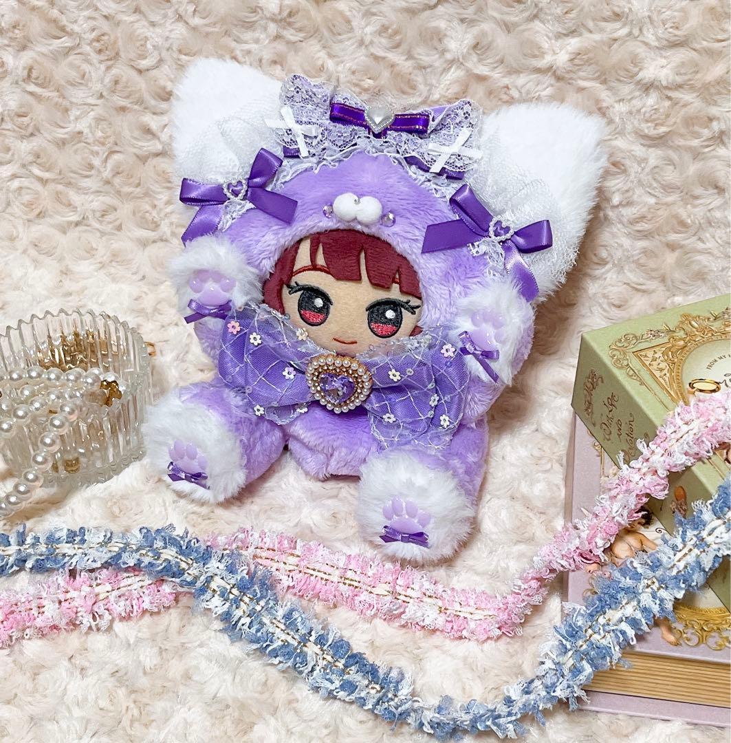 ❤︎おすわりぬい服 ぬい服 ちびぐるみ 11cm 紫 ドレスアップねこ