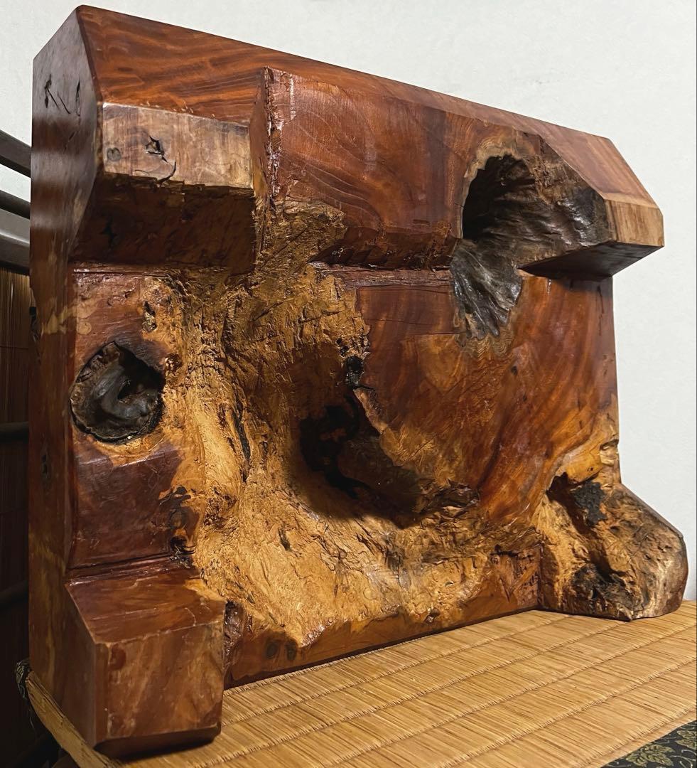 時代 無垢 超重量級 13.6㎏ 古木 刳抜彫り 花台 香台 盆栽台