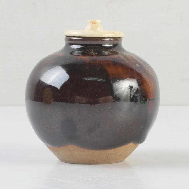 茶道具 瀬戸焼 桶谷定一造 文琳茶入 仕覆付 共箱 V