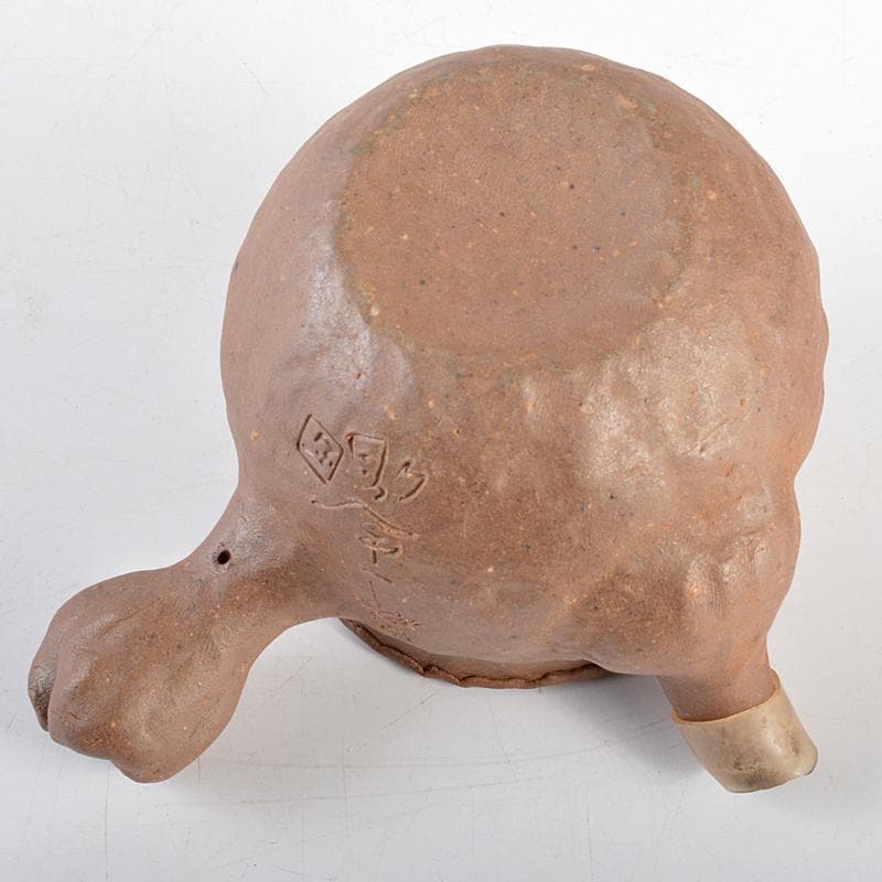 煎茶道具 萬古焼 古稀一光作 手捻 横手急須 茶壷 D R5563