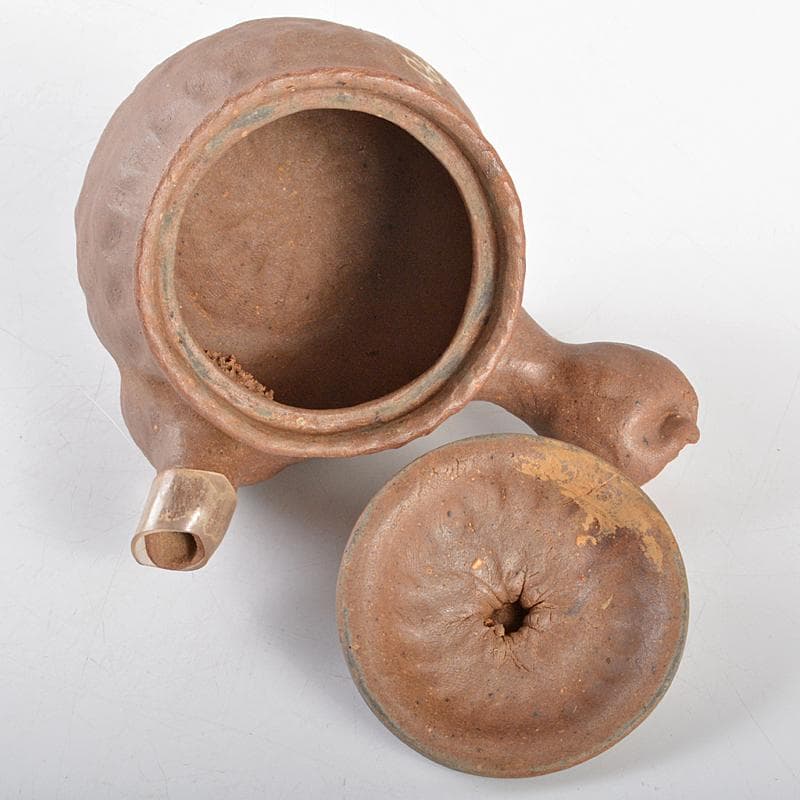 煎茶道具 萬古焼 古稀一光作 手捻 横手急須 茶壷 D R5563