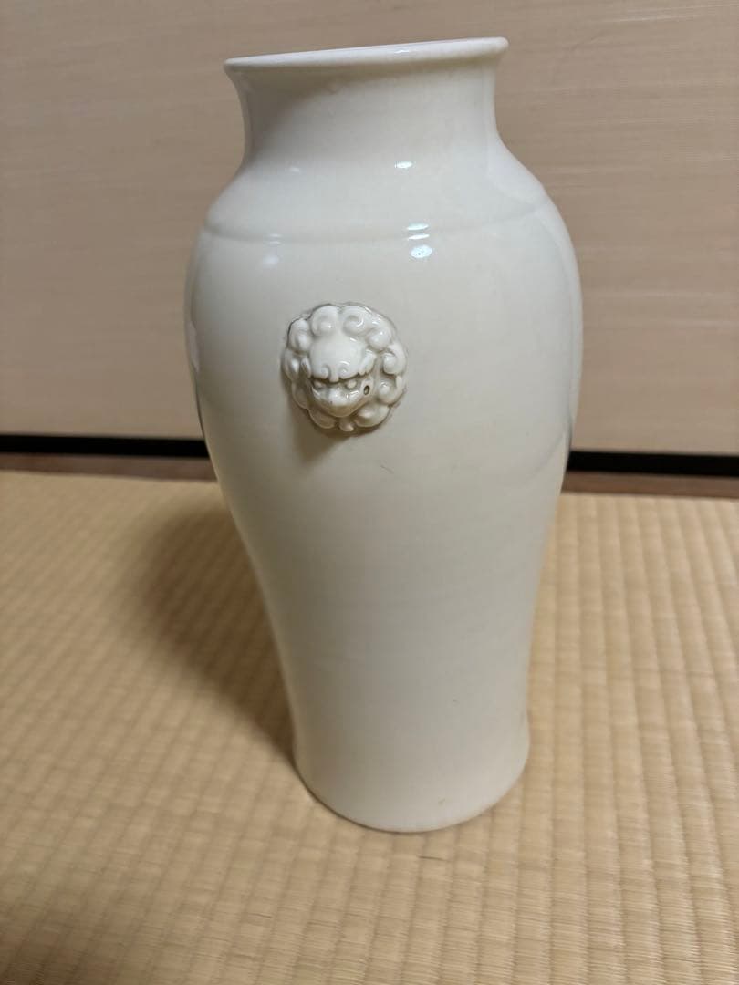 清時代 中国古美術 骨董品 唐物 白磁獅耳花瓶 壺 徳化