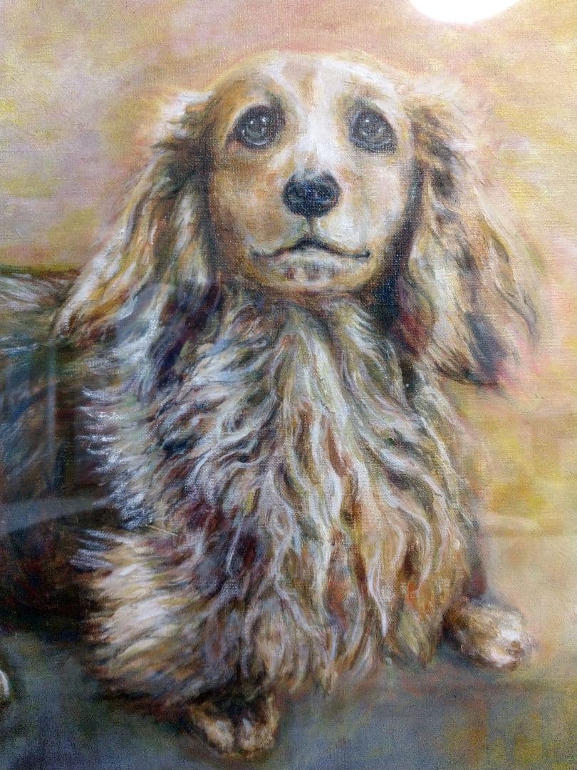 ミニチュアダックスフント油絵 8 号 額付