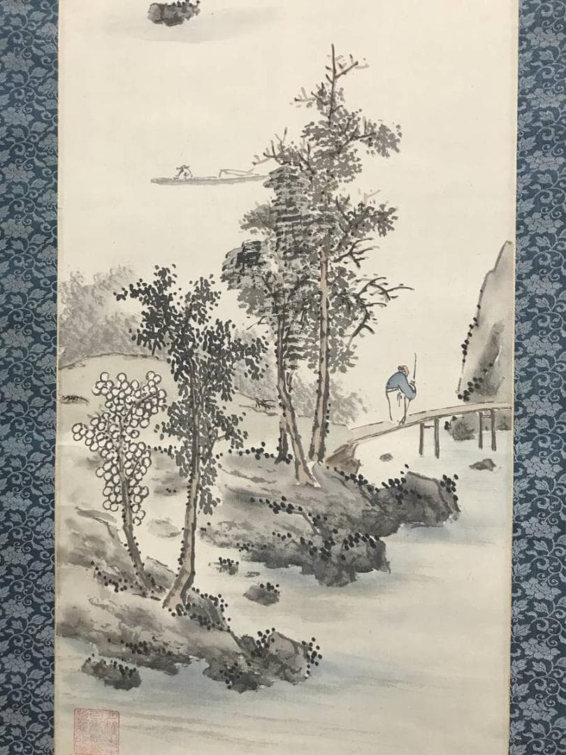 真作】旦斎/山水人物図/山水図/掛軸/名家伝来/AB-940