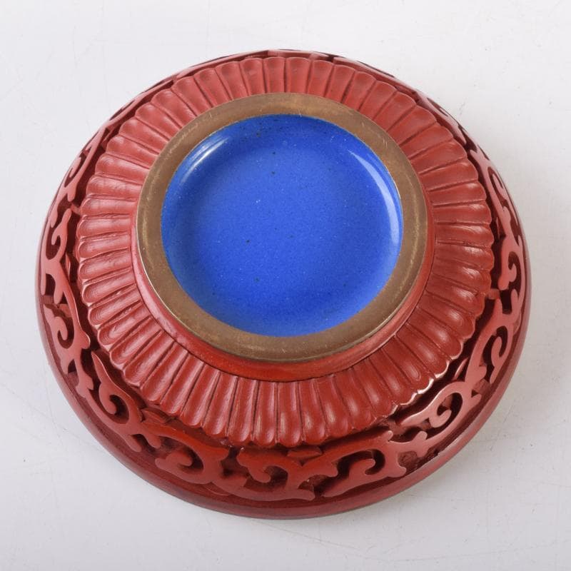 中国　剔紅　堆朱　内七宝　花文　香合　C　7067