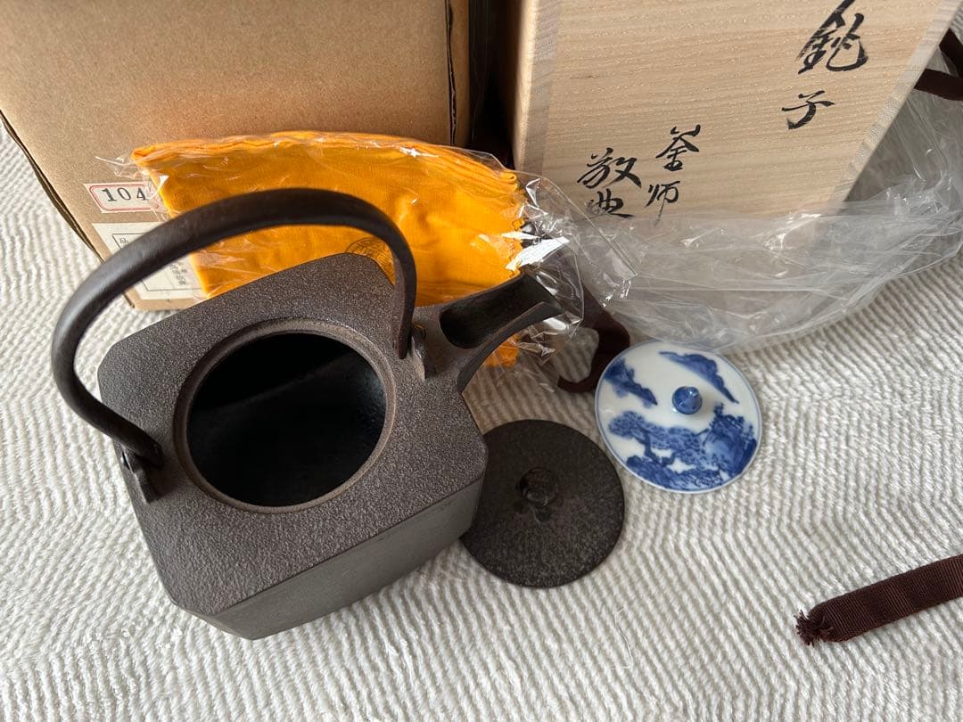 茶道具 高橋敬典作 四方銚子 染付替蓋付