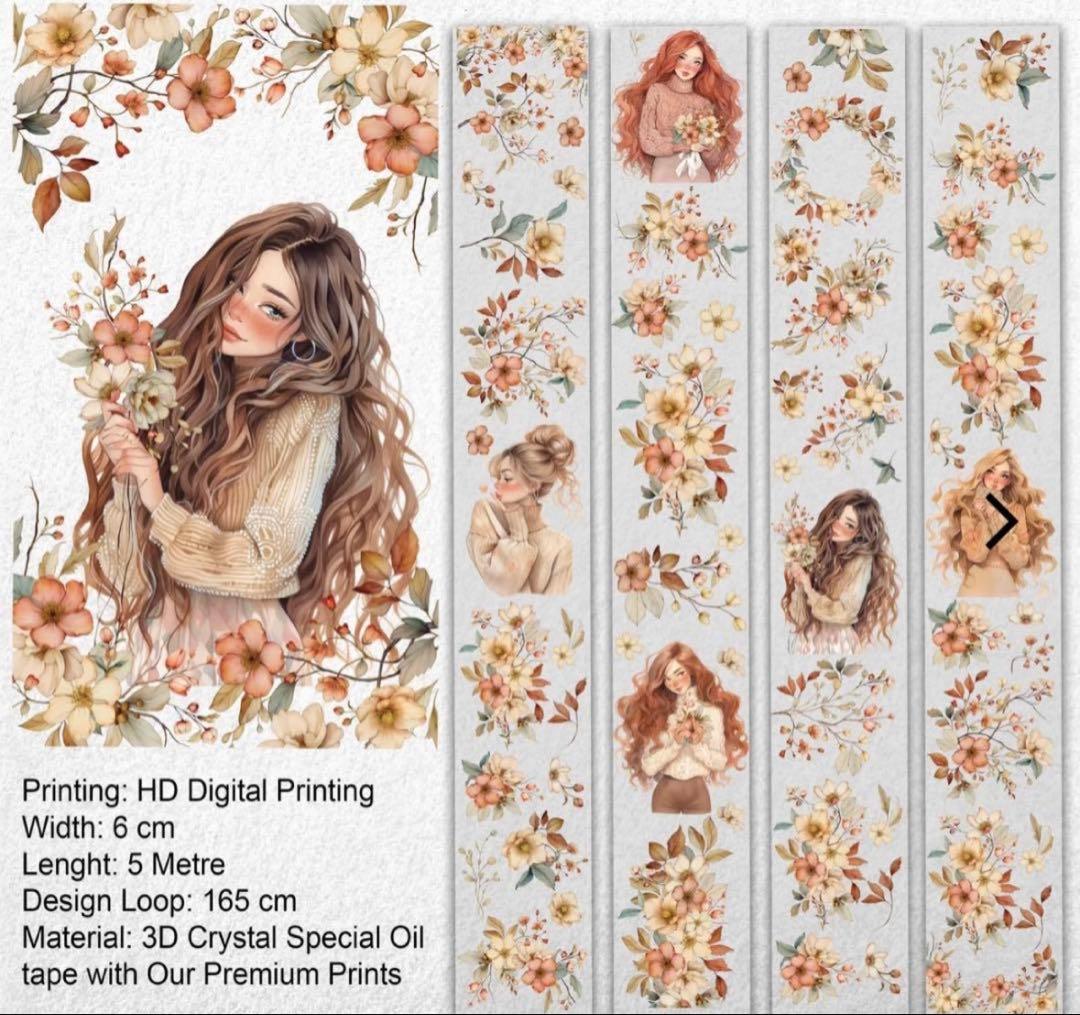 ONWIZE 海外マスキングテープ 【1ループ 】女の子 花 装飾 人物 春