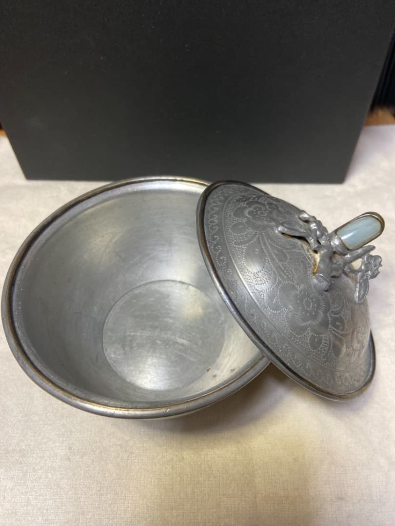 正点銅 茶入/茶筒 茶壺 本錫製 中国古玩/ 裏千家茶道具煎茶 正点銅