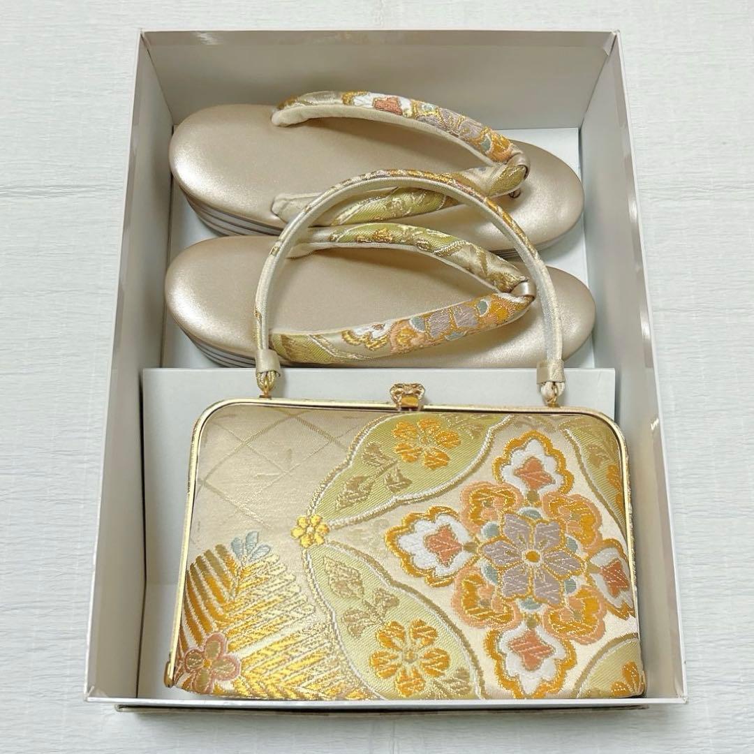 神田胡蝶　和装バッグ　草履　セット　L寸　フォーマル　振袖　成人式　正絹帯地