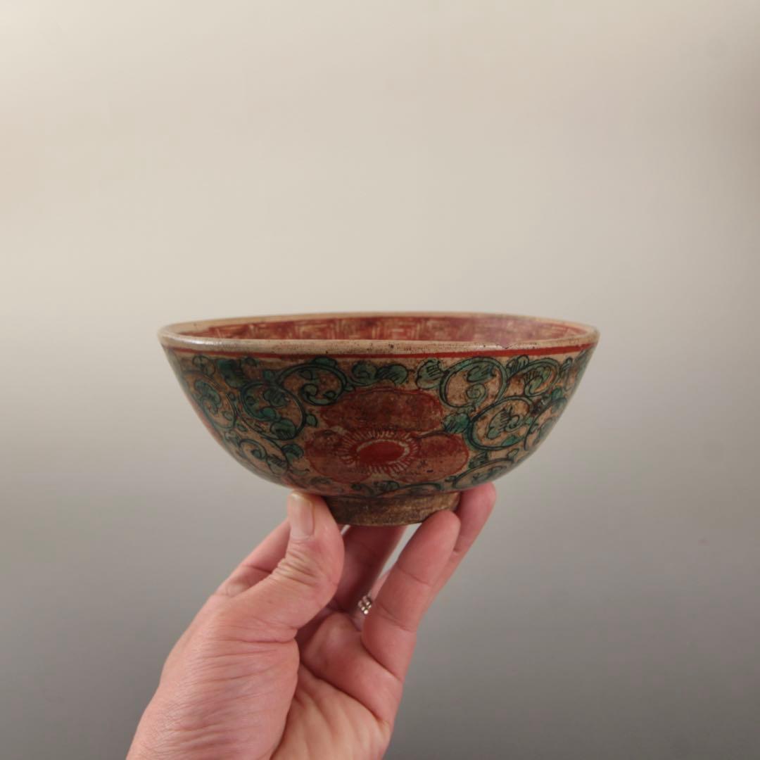 赤絵 茶碗 幕末〜明治 志手原焼 茶道具 古美術 古道具