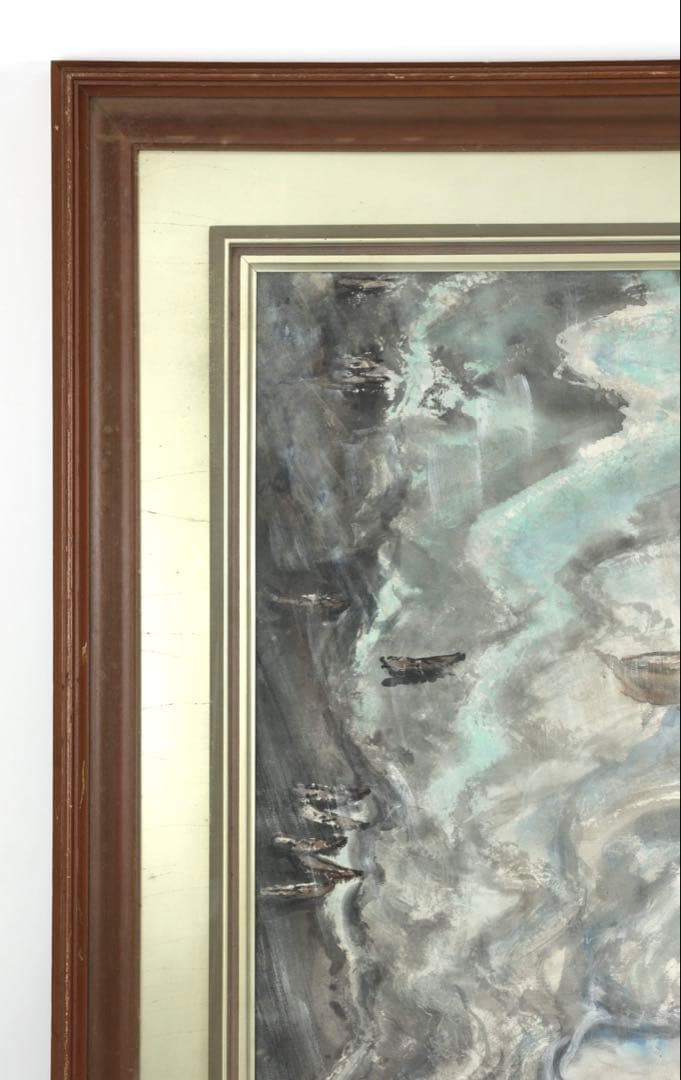 横山操 日本画 作品「波濤」直筆サイン 落款 在銘 共シール 15号 額装