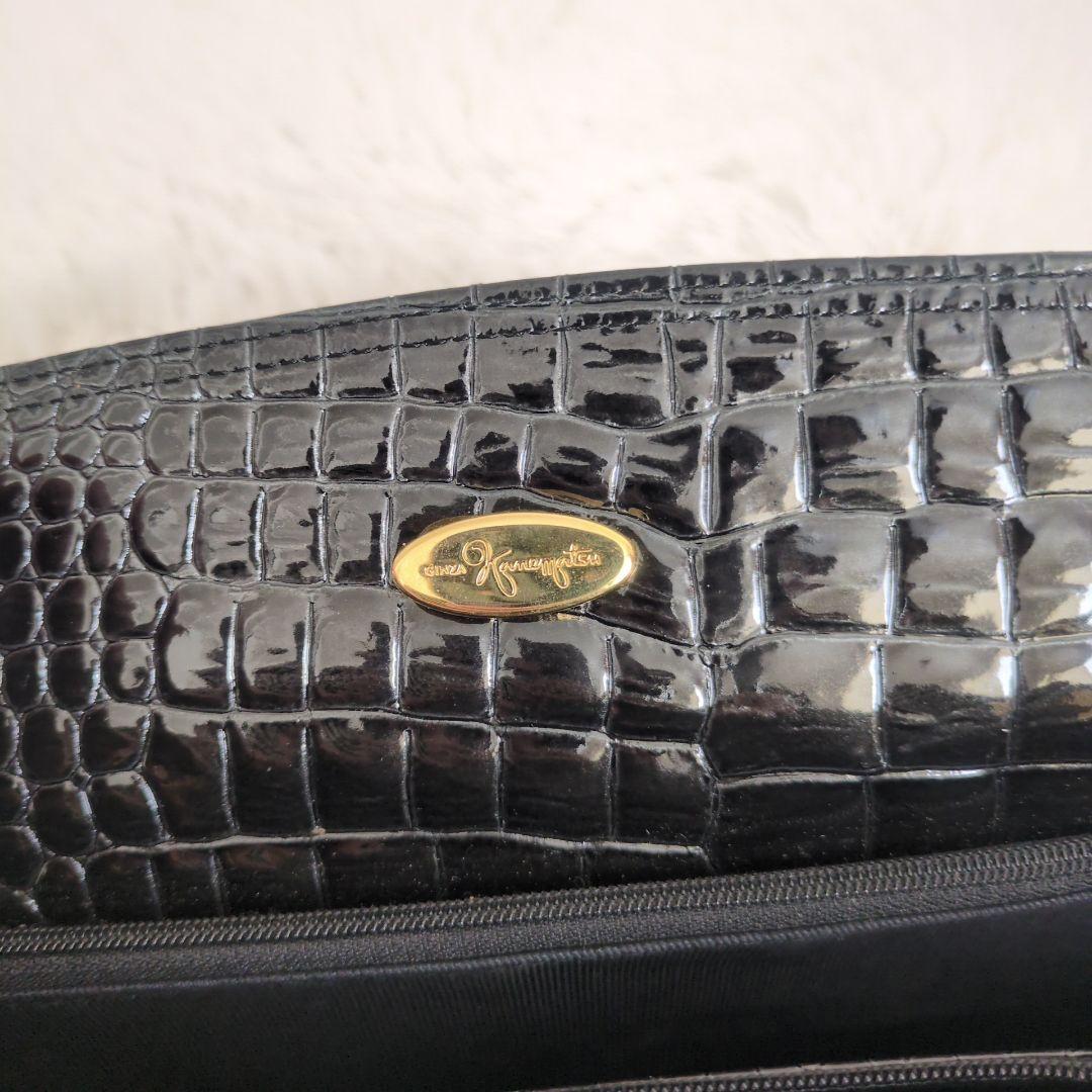 銀座かねまつ　ハンドバッグ　クロコ型押し　2way　シャイニング