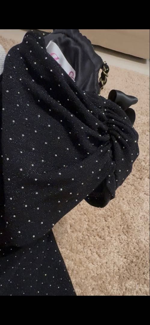 ※断捨離のためお値下げ an ブラックドット柄オフショルダードレス　美品