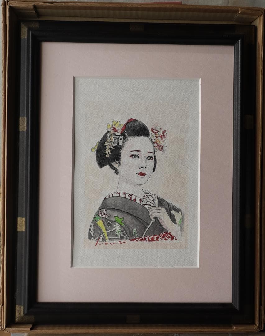 『静の舞』　 ※京都の舞妓さん。　水彩手描き1点物。（水彩防カビ保護ワニス済）