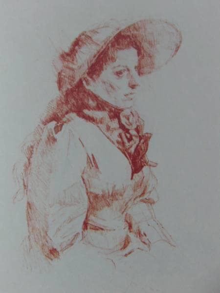 小磯良平、帽子の女B、高級石版画集一部、版上サイン入、額付