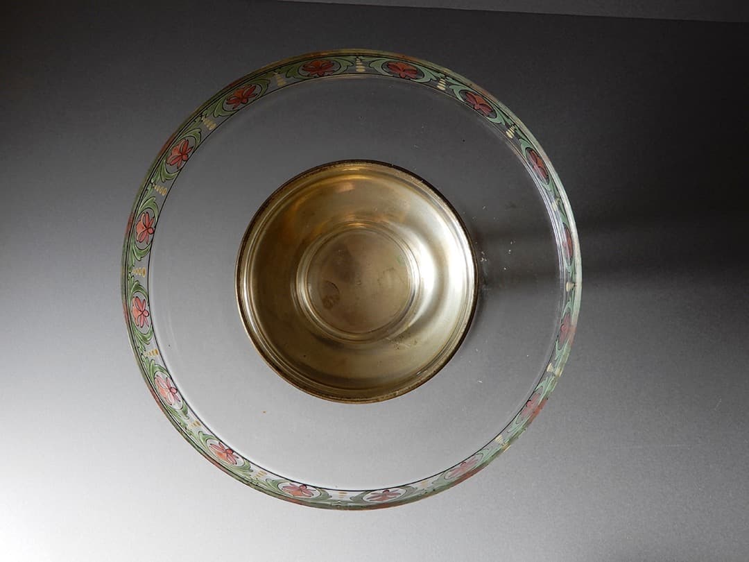 脚付きガラス皿 真鍮台座 ガラス柱