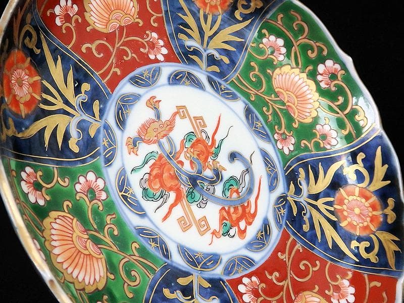 古伊万里　金襴手　雲龍に花の図　６寸皿　D520AS-CAr