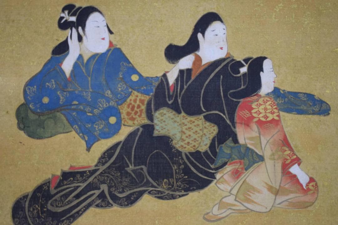 真作/寺田秋/美人画/人物図/金泥/布袋屋掛軸HH-902
