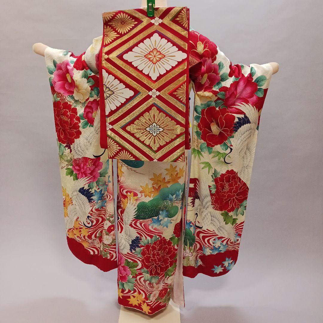 豪華 牡丹×鶴 振袖フルセット クリーム色
