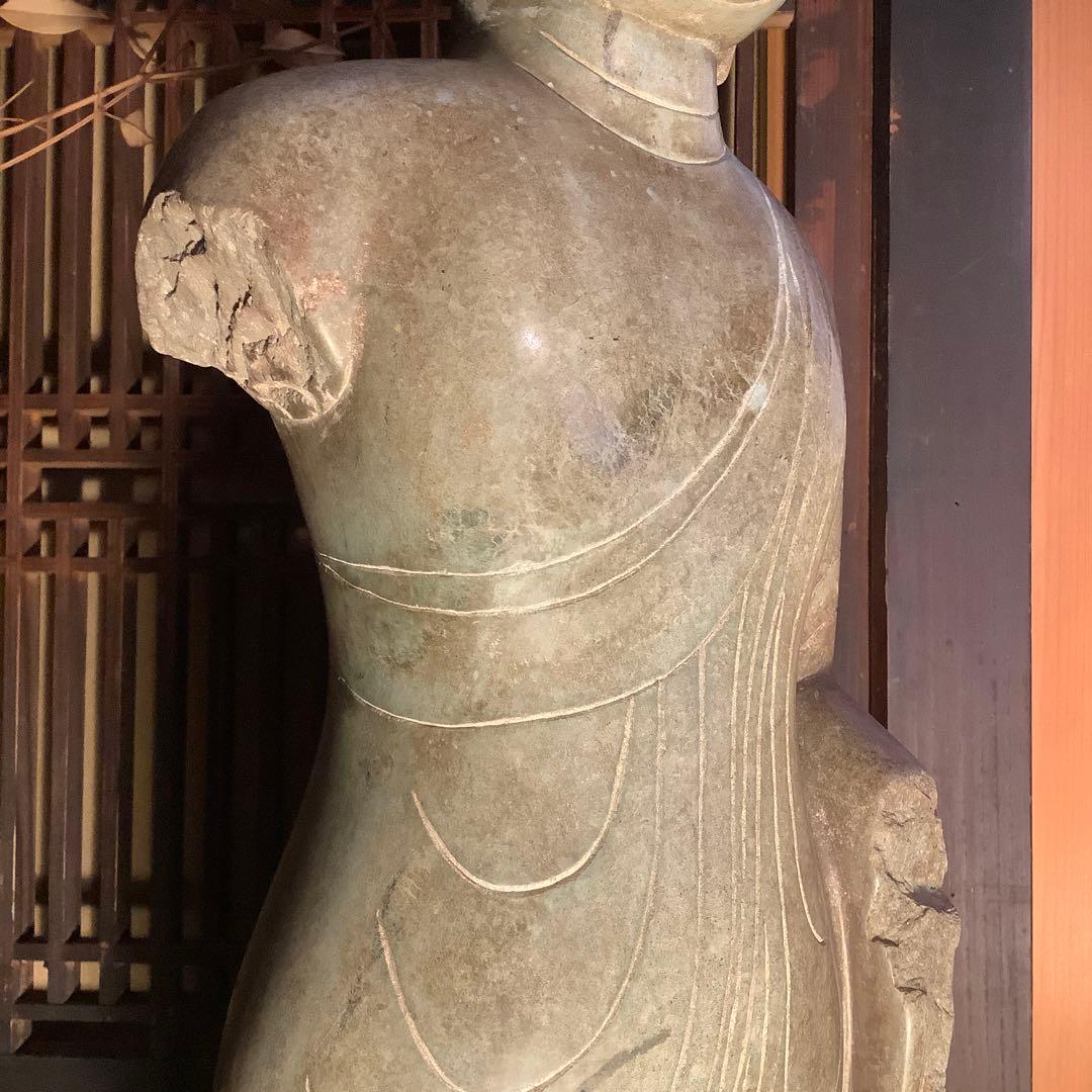 北魏・石仏「阿弥陀如来立像」南北朝時代・北斎・中国古代緑玉・隋極上