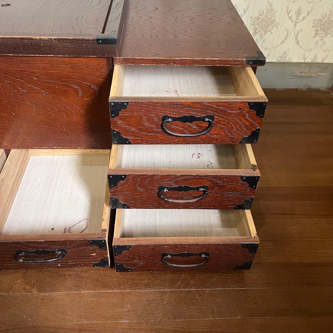 アンティーク】昭和レトロ 木製 関東火鉢 長火鉢 引き出し付 囲炉裏 古道具