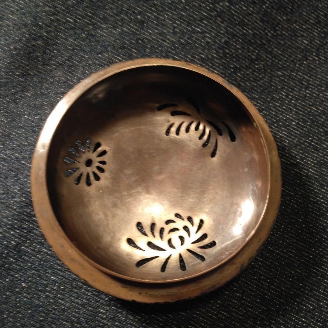 青磁焼 銀蓋 花模様の陶器香炉 骨董 お香