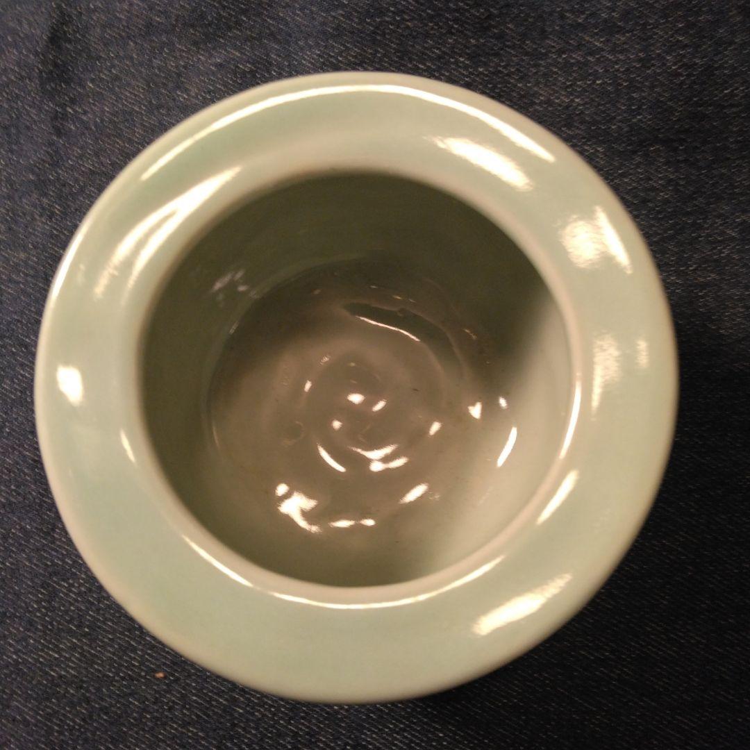 青磁焼 銀蓋 花模様の陶器香炉 骨董 お香