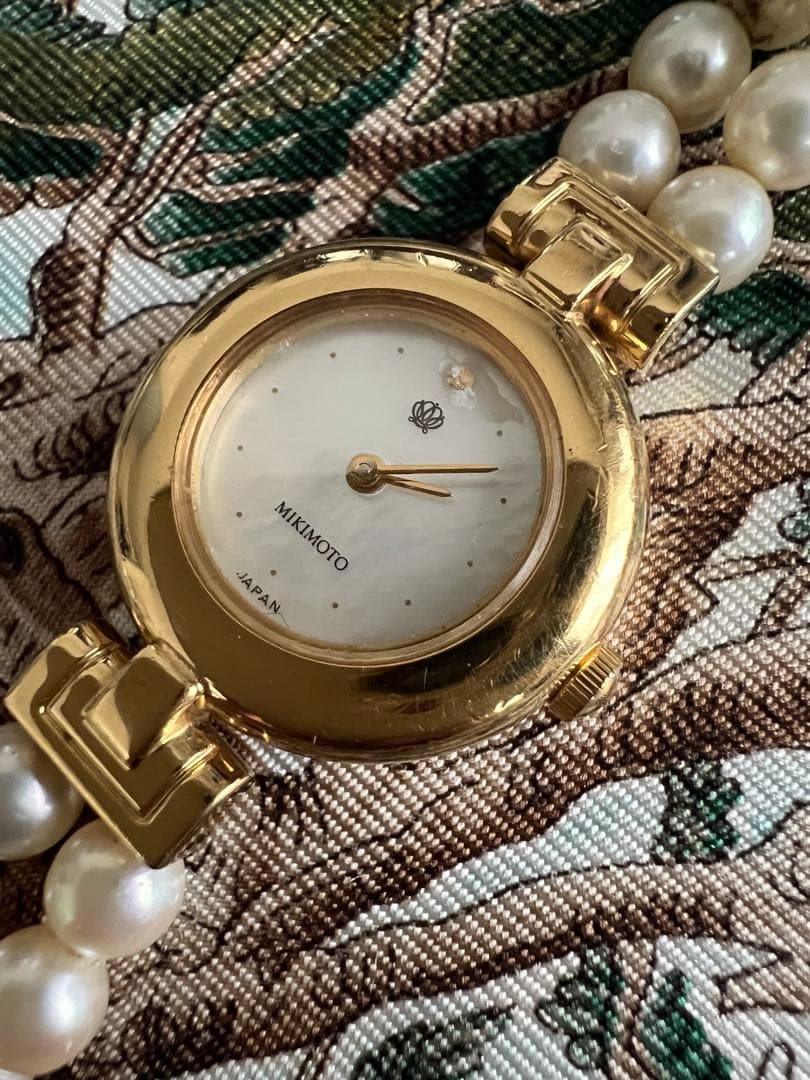 ミキモトJAL☆コラボ時計☆パール☆2連時計☆稼働品 美品
