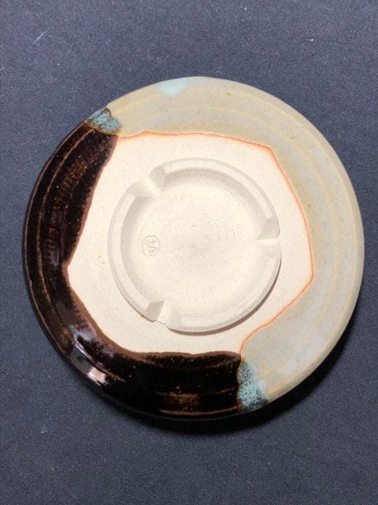 【茶道具】陽炎園 膳所焼沓形掛分茶碗 茶碗A339