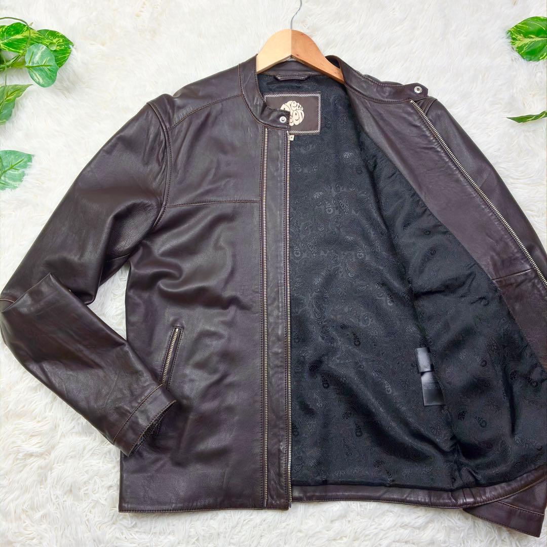 美品　プリティーグリーン　オールレザー　シングルライダース　XL　ブラウン 美品 プリティーグリーン オールレザー シングルライダース XL