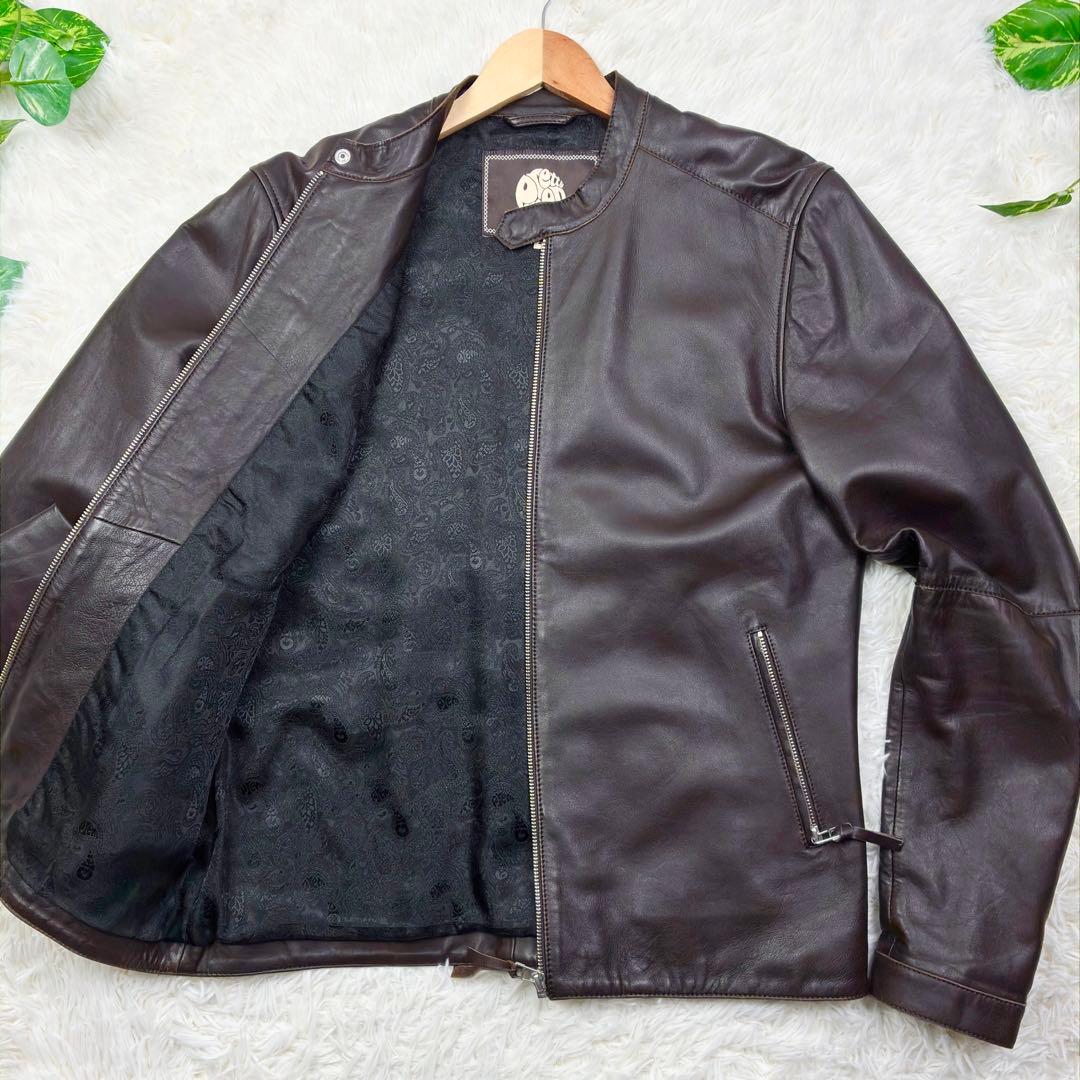 美品 プリティーグリーン オールレザー シングルライダース XL