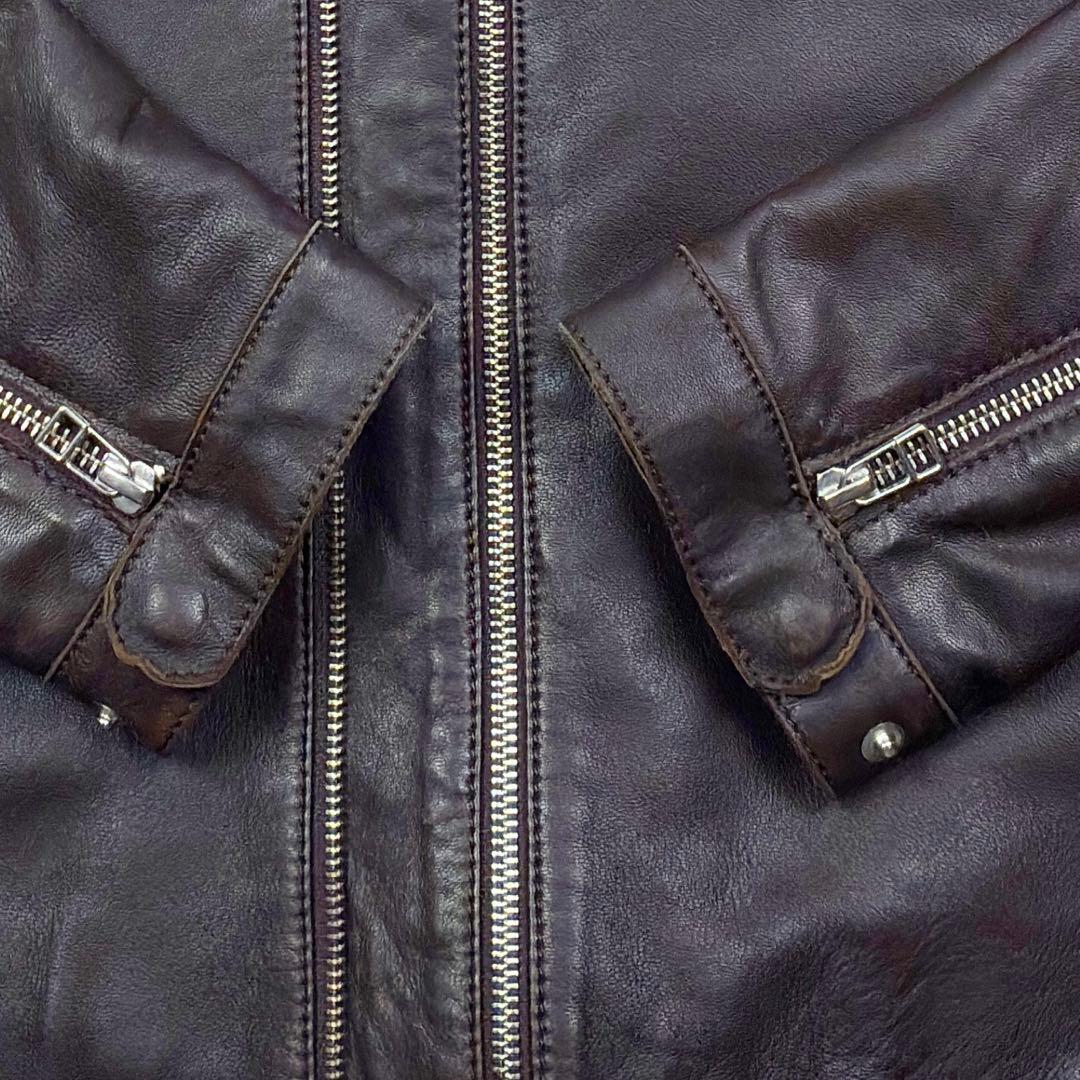 美品 プリティーグリーン オールレザー シングルライダース XL