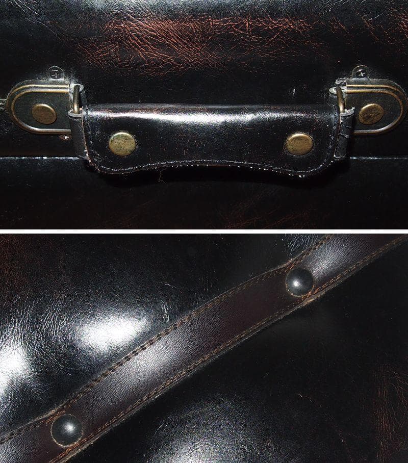 【良品】鋲打ち/革張り 収納スツール/椅子/ベンチ/レコードケース 黒/ブラック