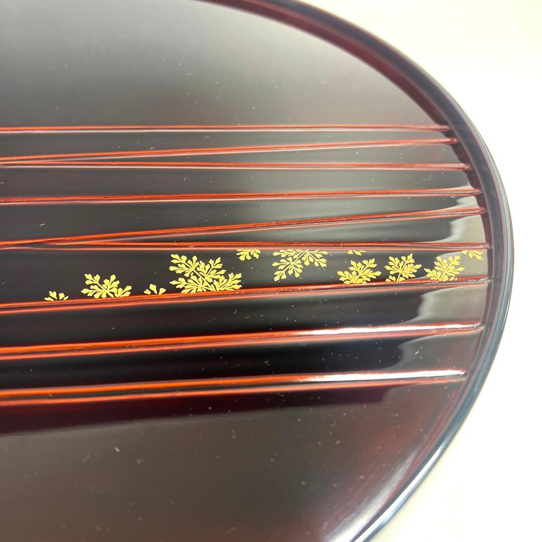 輪島屋謹製 信夫沈金蒔絵 半月盆 溜塗 五客揃