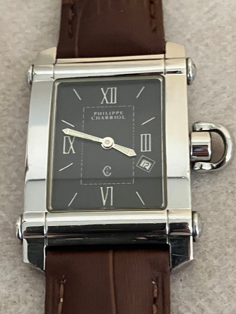 値下げ 稼働★PHILIPPE CHARIAL QZ腕時計 電池、皮ベルト新品