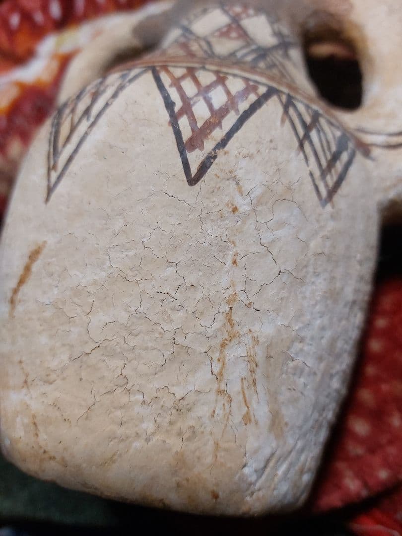 アンティーク　幾何学模様の双子の陶器壺