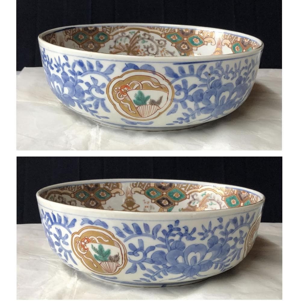 きなこ様専用 e3001 古伊万里 色絵 鉢 径22cm 二重高台