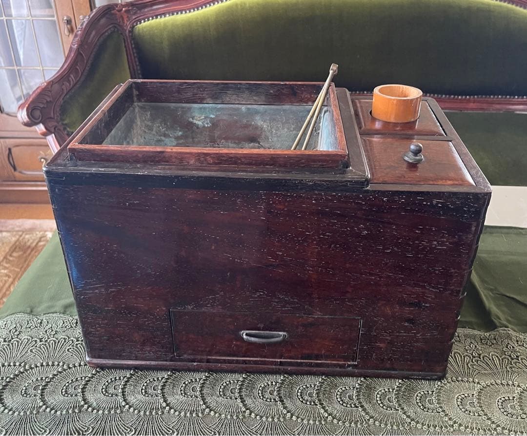 火鉢 アンティーク 箱 昭和レトロ 箱火鉢 長火鉢 木製 アンティーク 箱