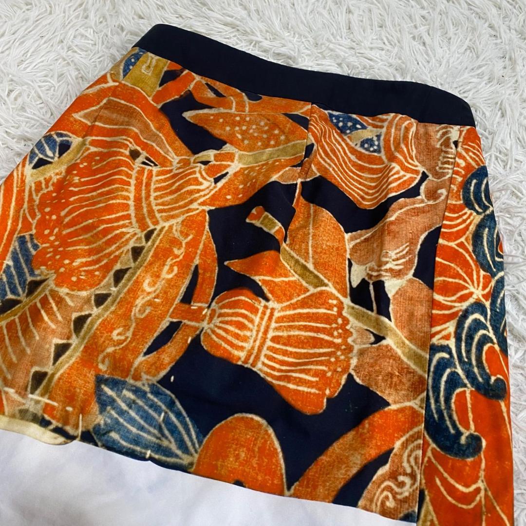 ドリスヴァンノッテン 藍染 和柄 総柄 スカート コットン 白 36 S