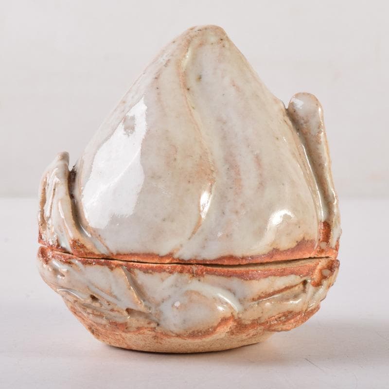 茶道具　萩焼　凌雲窯　小久保凌雲作　桃形　香合　共箱　V　8101