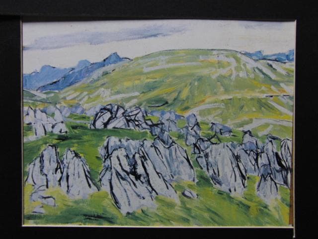 尾崎正章、【秋吉台（春）】、希少な画集より、新品高級額・額装付、状態良好