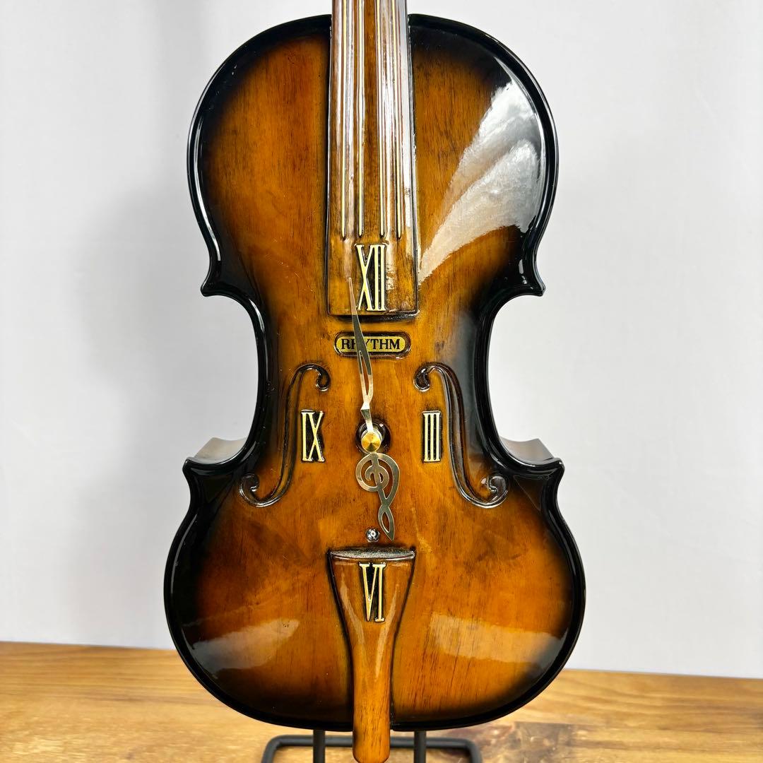 『極美品』　RHYTHM バイオリン型　時計　オルゴール　スタンド付き
