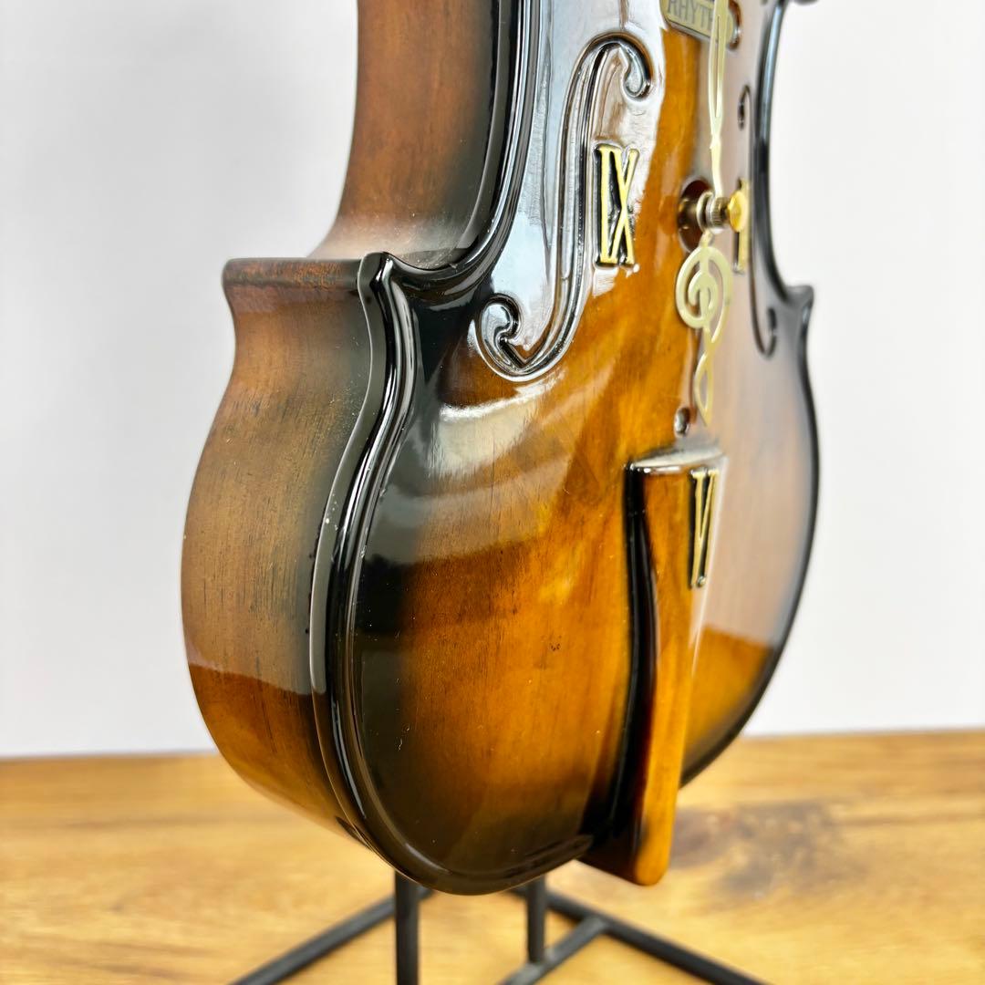 『極美品』　RHYTHM バイオリン型　時計　オルゴール　スタンド付き