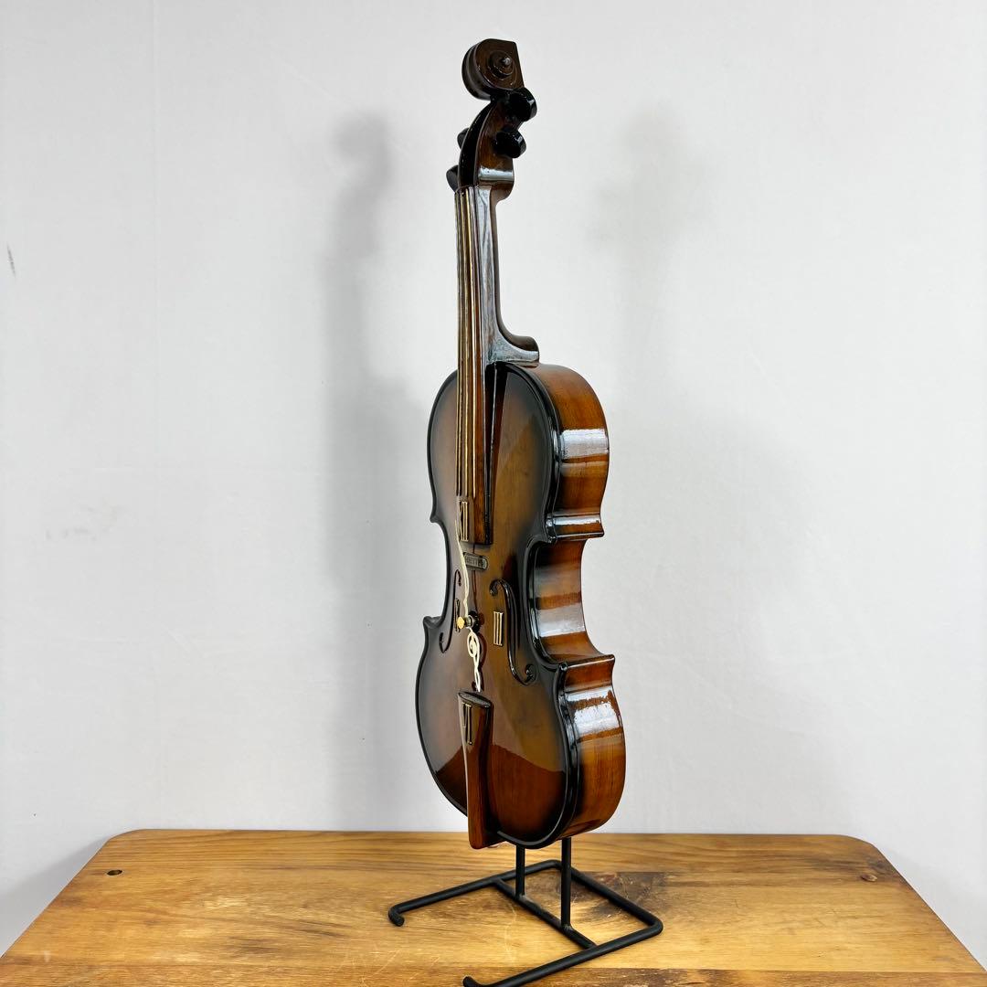 『極美品』　RHYTHM バイオリン型　時計　オルゴール　スタンド付き