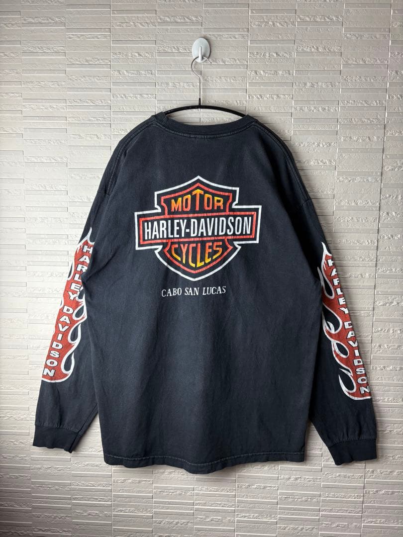 90s USA製ヴィンテージ Harley-Davidson 袖フレイムTシャツ