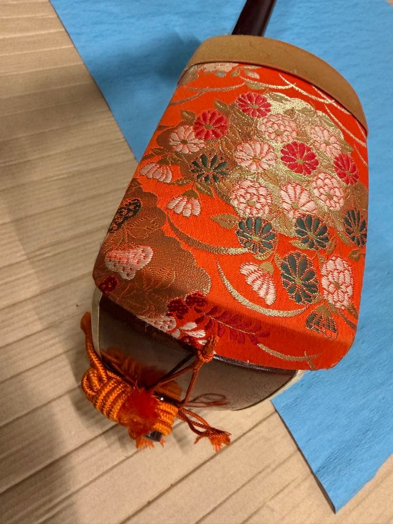 ケース付 三味線 本革 花林 三つ折れ 皮破れ 琉球三線 本蛇