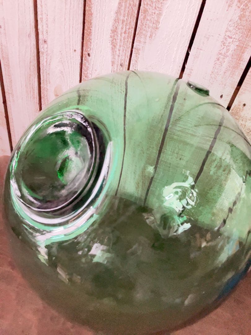 ヴィンテージ 特大 大きな ガラス球 浮ガラス オブジェ 緑色 球形ガラス