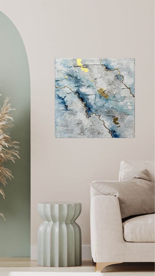 テクスチャーアート　絵画　インテリア　ニュアンス　海外　モダン　抽象画　青　沖縄