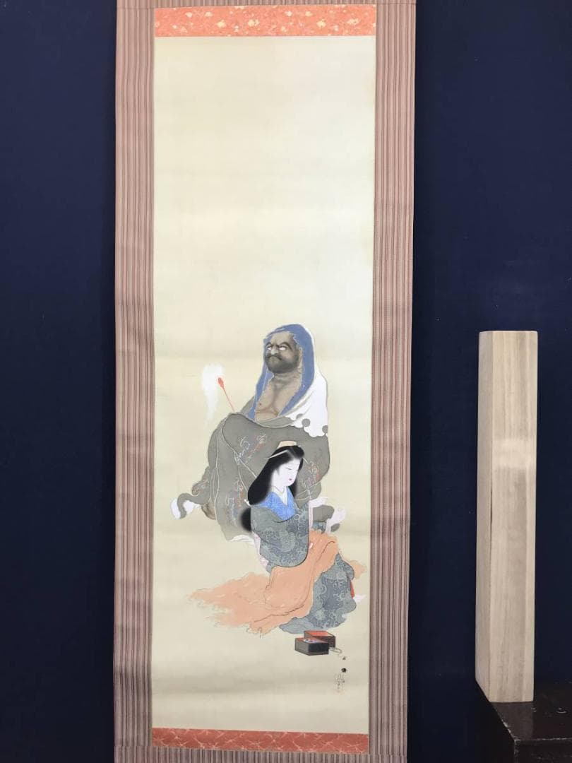 【真作】玉鳳/達磨美人図/ダルマ図/美人画/掛軸/名家伝来/AC-444